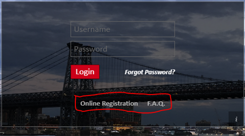 Online Registration login Screen 